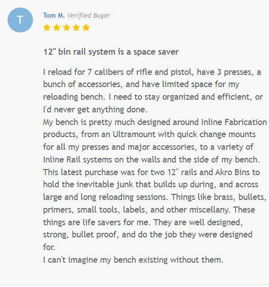 12" Long bin rail system