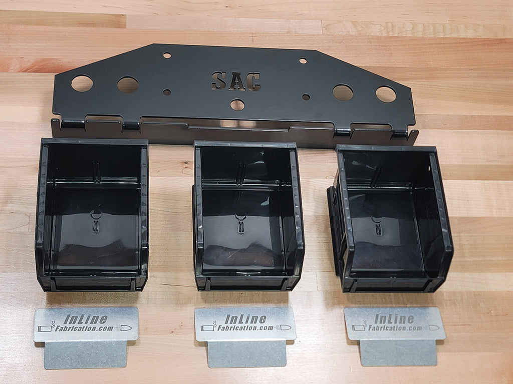 Triple bin sidebin for SAC Nexus press w/ (3) black bins & (3) bin barriers