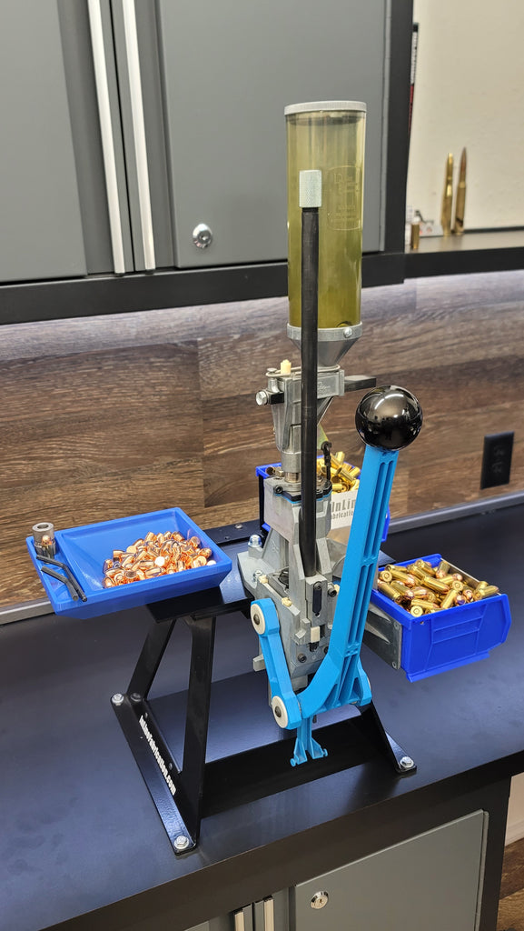 Accessory Plate for Dillon Square Deal B press w/ Blue Bin & Bin Barrier