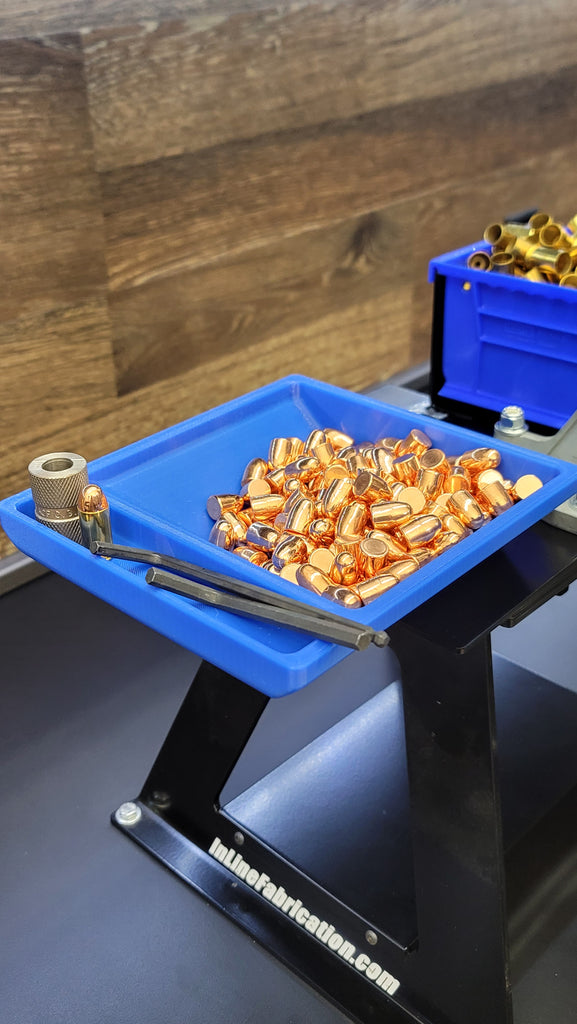 Accessory Plate for Dillon Square Deal B press w/ Blue Bin & Bin Barrier