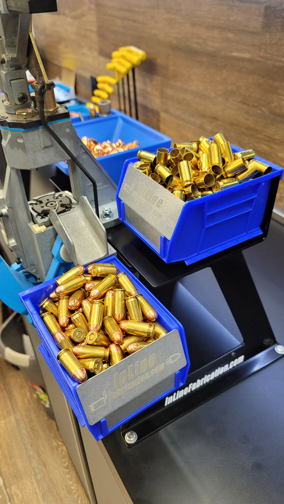 Accessory Plate for Dillon Square Deal B press w/ Blue Bin & Bin Barrier