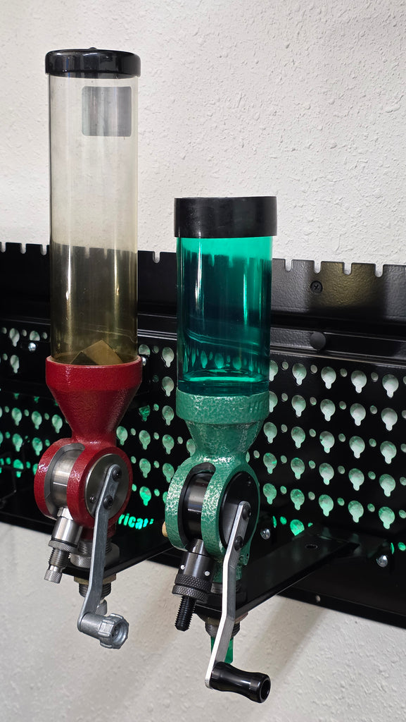 Extra powder measure leg storage docks