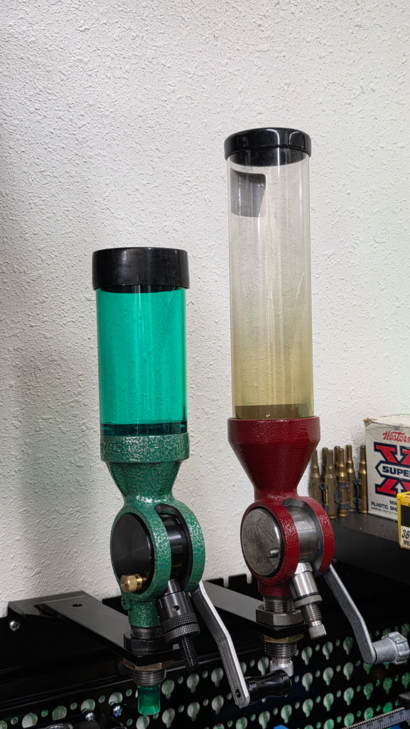 Extra powder measure leg storage docks