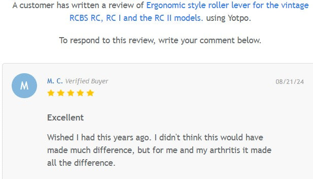 Ergonomic style roller lever for the vintage RCBS Rockchucker, RC I and the RC II & A3 press