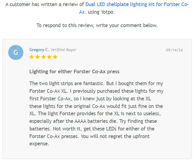 Dual LED Shell Plate Lighting Kit for the Forster Co-Ax press