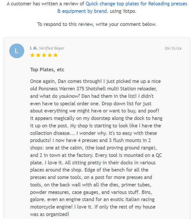 Quick change top plates for Reloading presses & equipment by BRAND