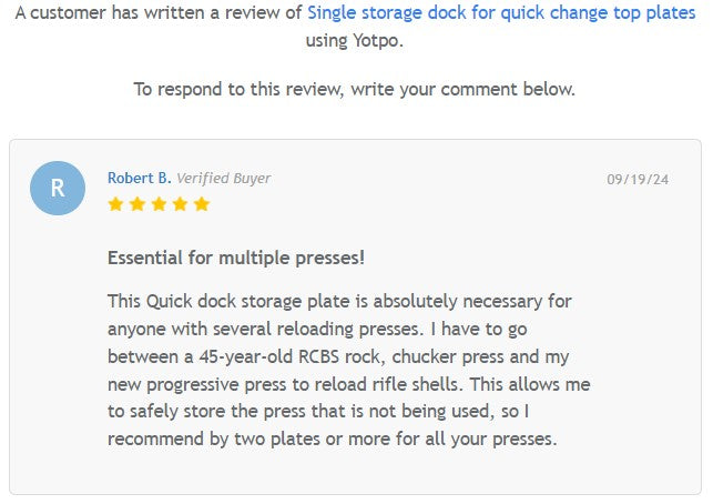 Single Storage Dock for Quick Change Top Plates