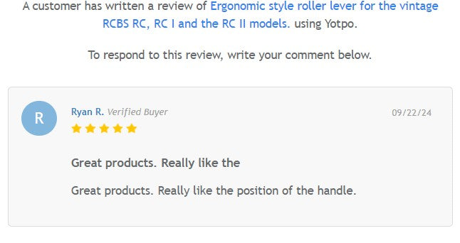 Ergonomic style roller lever for the vintage RCBS Rockchucker, RC I and the RC II & A3 press