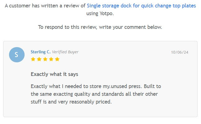 Single Storage Dock for Quick Change Top Plates