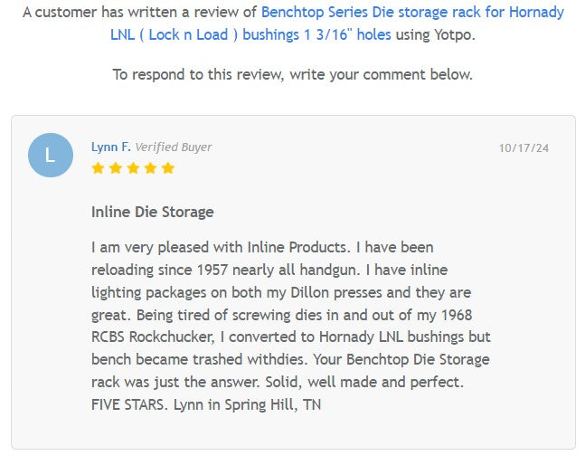 Benchtop Series Die Storage Rack for Hornady LNL (Lock-N-Load) bushings 1-3/16" holes