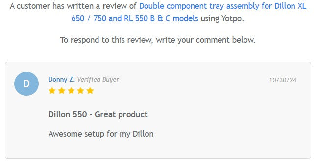 Double Component Tray Assembly for Dillon RL 550 B & C and Dillon XL 650 & XL 750 presses (RL550, XL650, XL750)