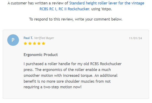 Standard height roller lever for the vintage RCBS RC I, RC II Rockchucker & A3 press