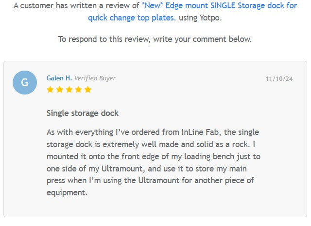 Edge Mount SINGLE Storage Dock for Quick Change Top Plates