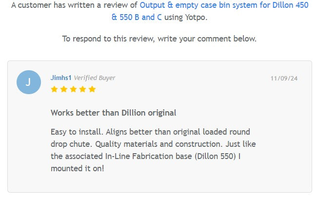 Output & Empty Case Bin System for Dillon RL 450 and RL 550 B & C presses (RL450, RL550)