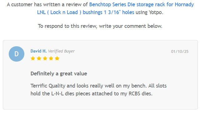 Benchtop Series Die Storage Rack for Hornady LNL (Lock-N-Load) bushings 1-3/16" holes