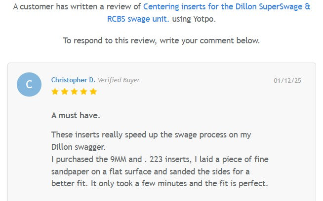 Centering inserts for the Dillon SuperSwage & RCBS swage unit.