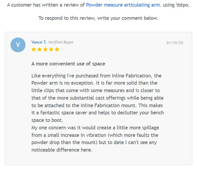 Powder measure articulating arm.