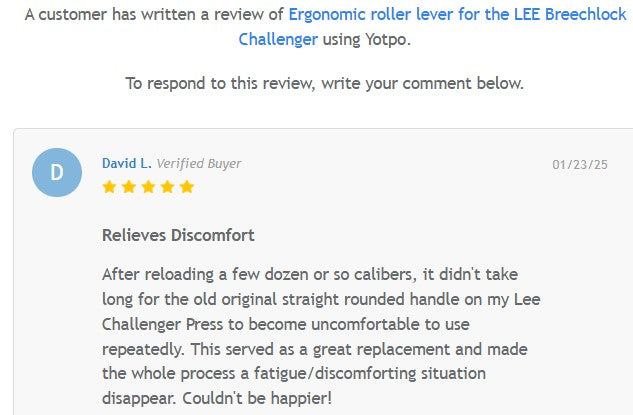 Ergonomic roller lever for the LEE Breechlock Challenger & Challenger III