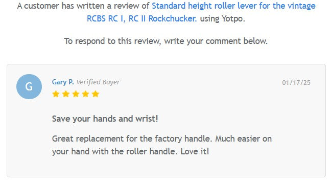 Standard height roller lever for the vintage RCBS RC I, RC II Rockchucker & A3 press