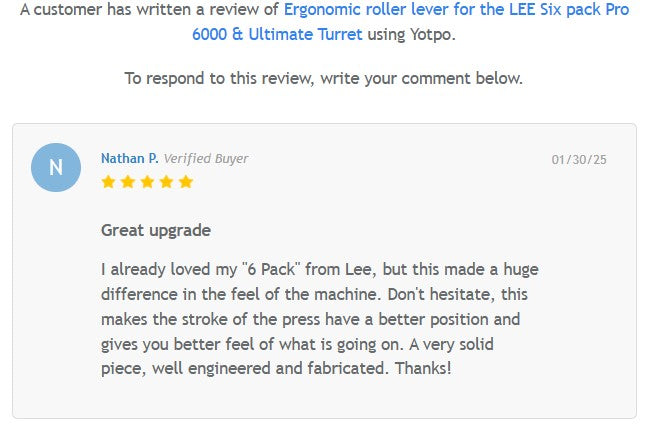 Ergonomic roller lever for the LEE Six pack Pro 6000 & Ultimate Turret