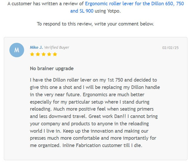 Ergonomic Roller Lever for Dillon XL 650, XL 750 and SL 900 presses