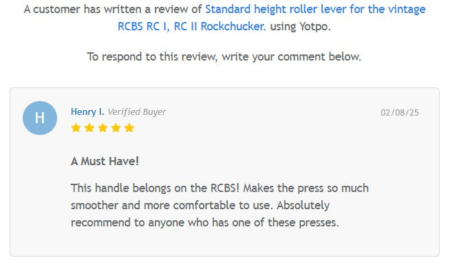 Standard height roller lever for the vintage RCBS RC I, RC II Rockchucker & A3 press