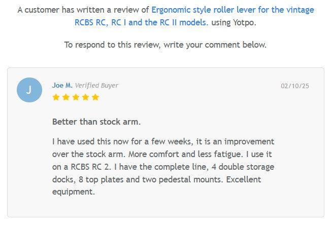 Ergonomic style roller lever for the vintage RCBS Rockchucker, RC I and the RC II & A3 press