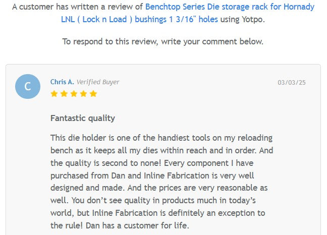 Benchtop Series Die Storage Rack for Hornady LNL (Lock-N-Load) bushings 1-3/16" holes