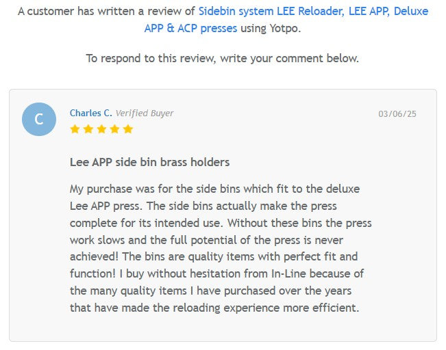 Sidebin system LEE Reloader, LEE APP, Deluxe APP & ACP presses