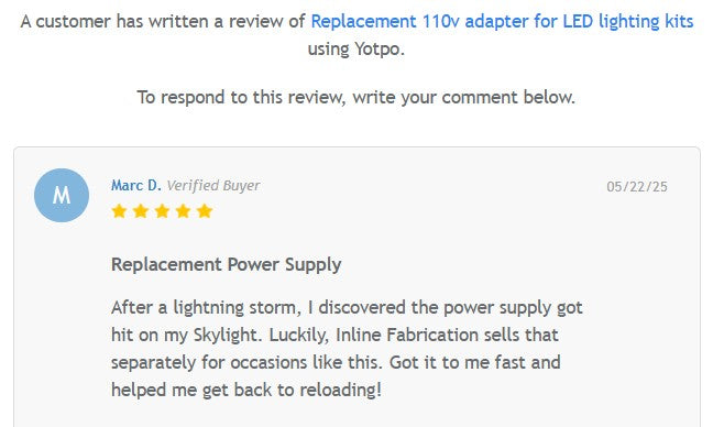 Replacement 110v adapter for LED lighting kits