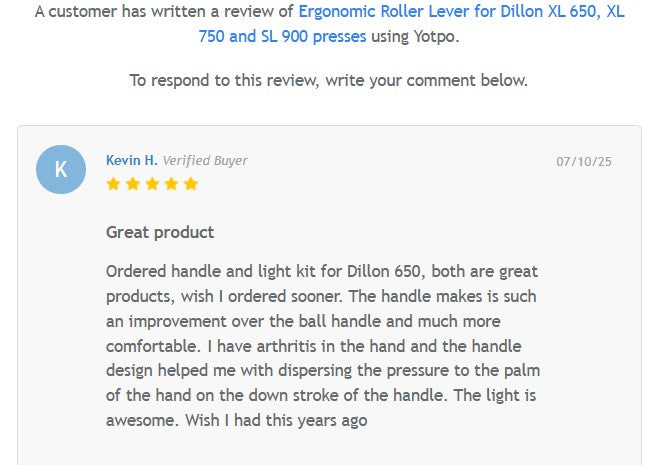 Ergonomic Roller Lever for Dillon XL 650, XL 750 and SL 900 presses