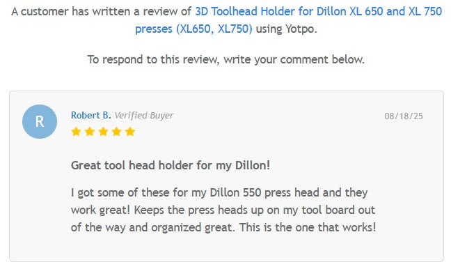 3D Toolhead Holder for Dillon XL 650 and XL 750 presses (XL650, XL750)