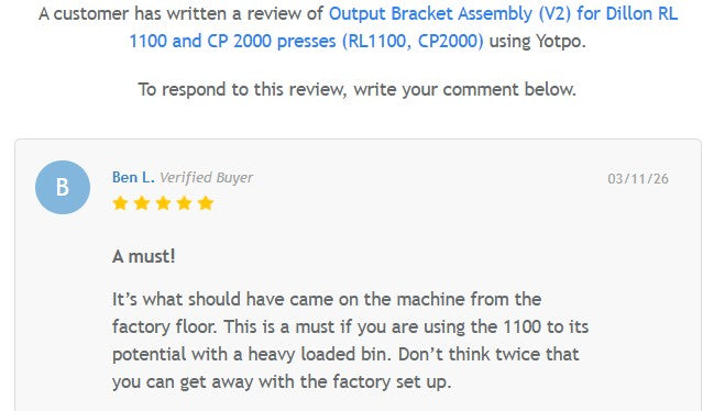 Output Bracket Assembly (V2) for Dillon RL 1100 and CP 2000 presses (RL1100, CP2000)