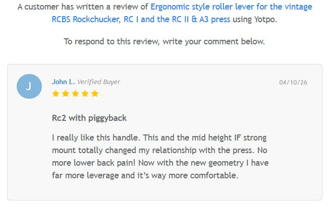 Ergonomic style roller lever for the vintage RCBS Rockchucker, RC I and the RC II & A3 press