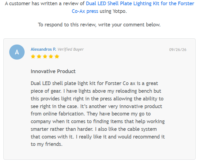Dual LED Shell Plate Lighting Kit for the Forster Co-Ax press