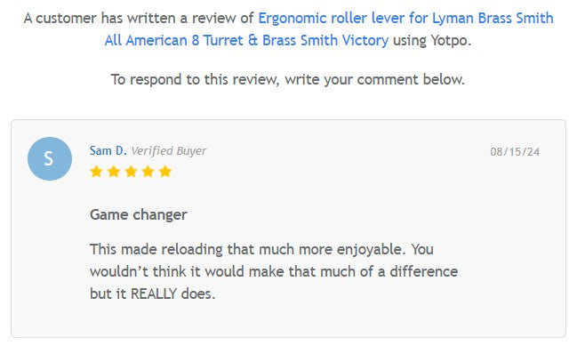 Ergonomic roller lever for Lyman Brass Smith All American 8 Turret & Brass Smith Victory