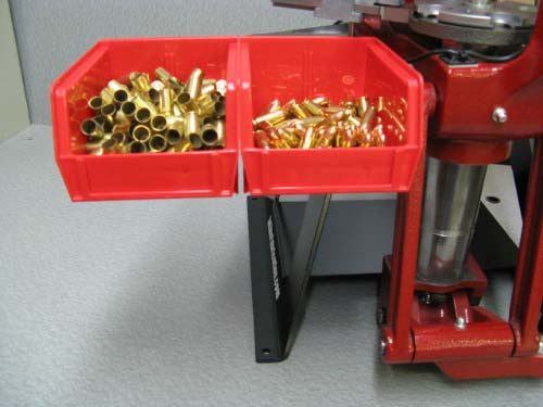 Improved DUAL bin finished round output bracket for the Hornady Lock n Load AP.