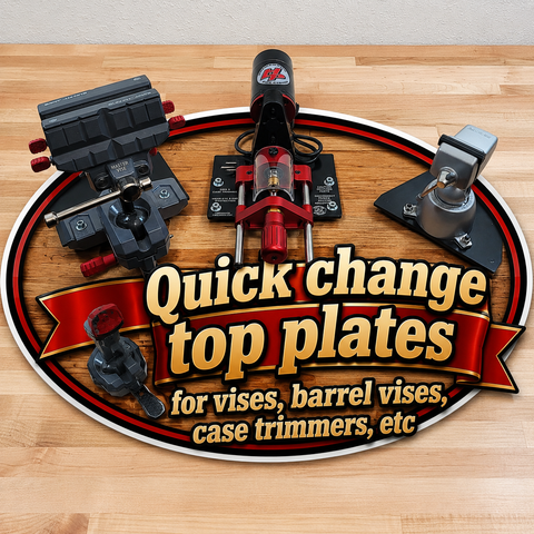 Quick change top plates for vises, barrel vises, case trimmers, etc